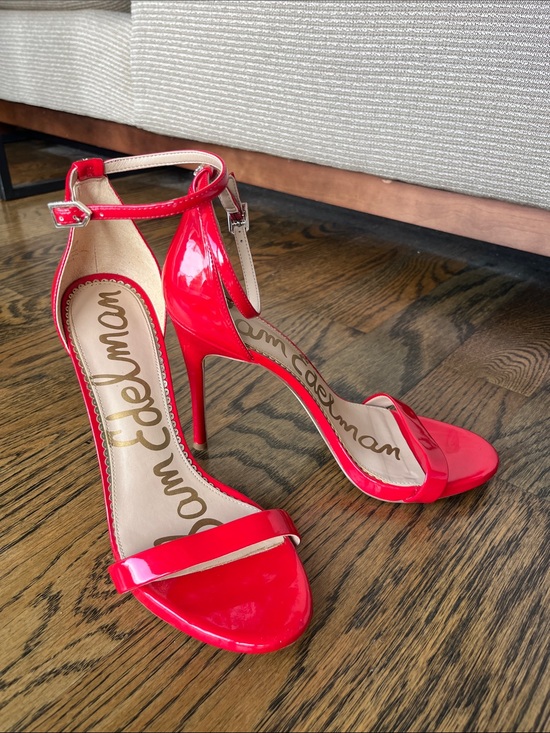 Sam Edelman Shoes - Sam Edelman Bright Red Patent Ankle-Strap Stiletto Heels